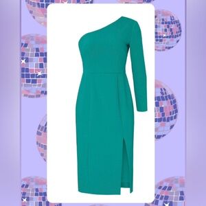Donna Morgan Teal formal One-Shoulder long sleeve Dress Sz 4 EUC